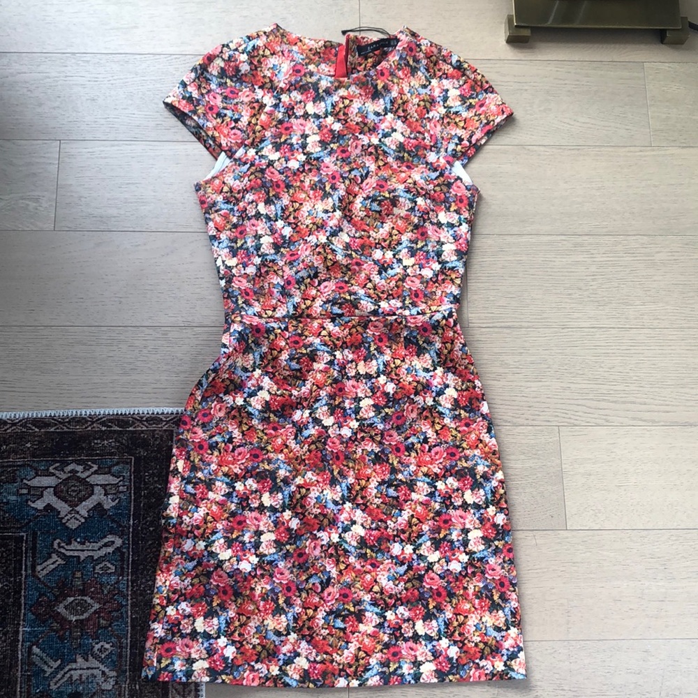Zara orange floral neoprene dress xs